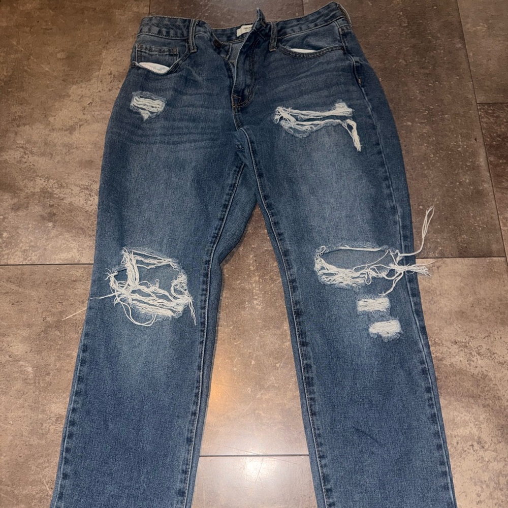 Forever 21 Blue Distressed Boyfriend Jeans